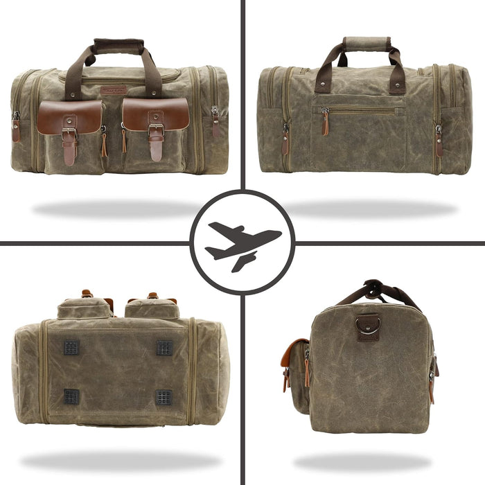 Waxed Canvas Duffle Bag - 50L Weekender Overnight Travel Bag