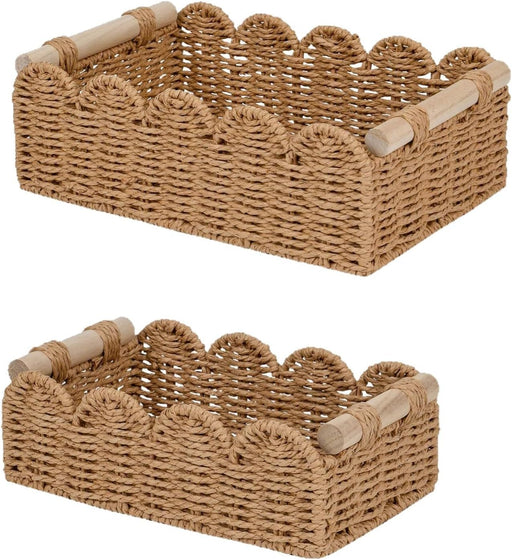 2 Set Scalloped Wicker Storage Baskets for Shelves,For Home Decor, Toilet