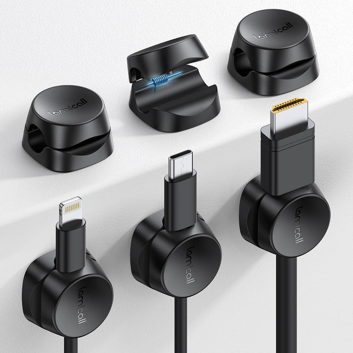 6Pack Cord Organizer, [1s Lock] Spring Cable Holder Clips for Desk