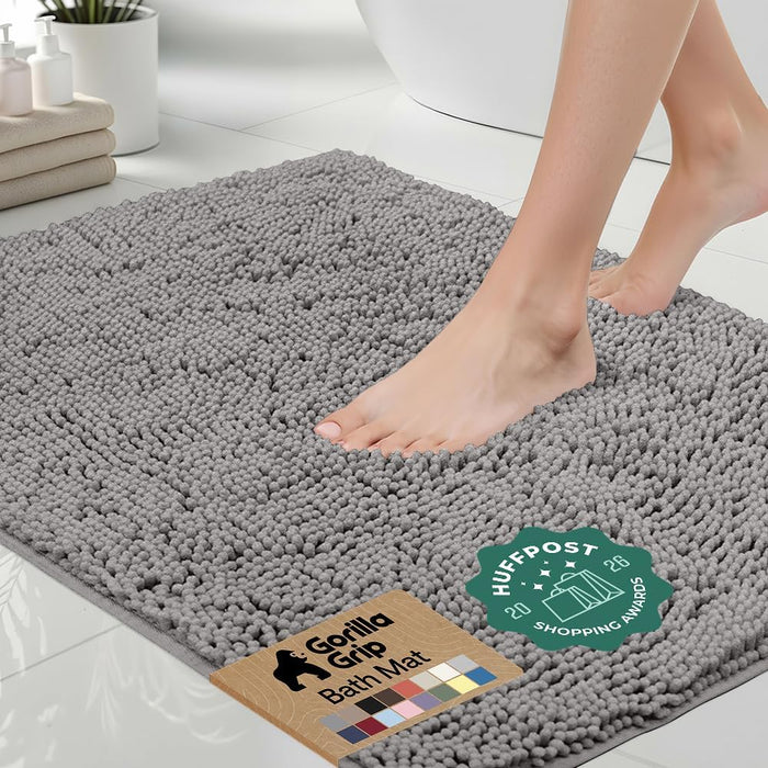 Bath Rug Mat for Bathroom, Absorbent Chenille, 24x17 Gray
