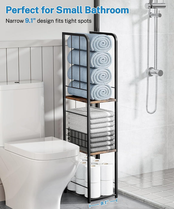 Narrow Towel Storage for Bathroom, 3-Tier Free Standing Bathroom Towel Rack Organizer with Shelf for Small Bath, Pool, B