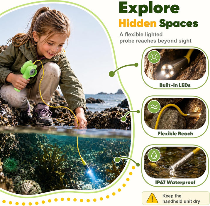Kids Microscope with Borescope Camera,Dual-View STEM Explorer Kit