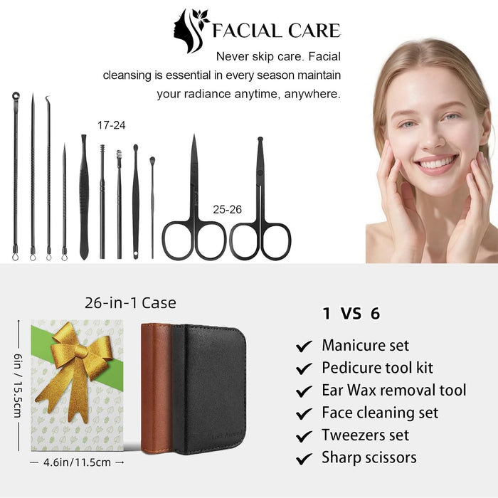 26Pcs Manicure Nail Clipper Set for Men Women Gift, Black Case