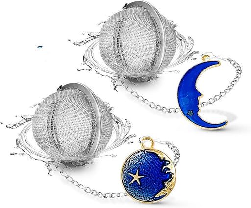 2pcs Tea Infuser, Tea Strainers for Loose Tea, Gold Plated Enamel Moon Star Celestial Charm Pendant Tea Ball Set Loose T