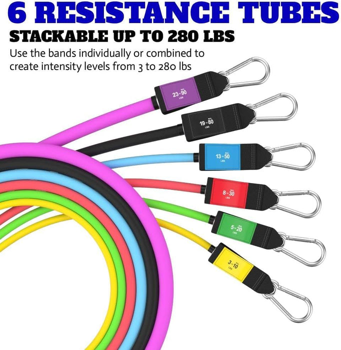 Patented Basic Series Resistance Band Set - Resistance Bands with Snap Reduction Tech, 2 Handles, 2 Ankle Straps, 1 Door