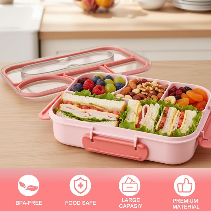 Bento Box for Adults,4 Compartments Lunch Box, Snack Containers Reusable Lunch Containers Drop-Proof, Dishwasher Safe & 