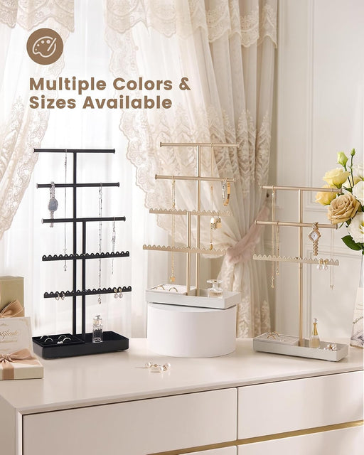 3-Tier Jewelry Organizer Stand, Metal Jewellery Holder, Dresser Display Rack for Necklace Earring Bracelets Rings, Gift 