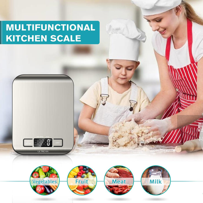 Food Scale, Digital Kitchen Scale with LCD Display, Weight Grams and Ounces for Baking Cooking and Meal Prep, 6 Units with Tare Function, 304 Stainless Steel, 11lb (Batteries Included)