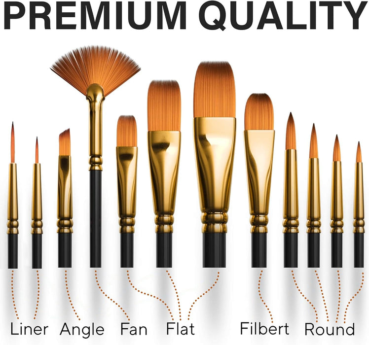 Professional Artist Paint Brush Set of 12 - Acrylic Painting Brushes Kit