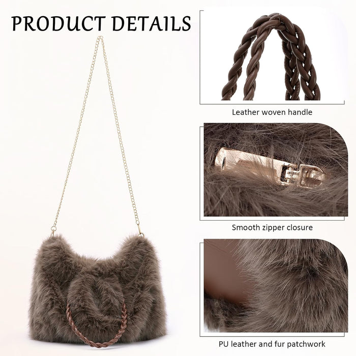 Women Furry Handbag Winter Fluffy Tote Bags Fuzzy Crossbody Shoulder Bag Faux Fur Purse