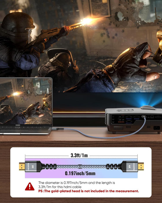 HDMI Cable 3.3 ft, 4K Ultra High Speed HDMI to HDMI Cord