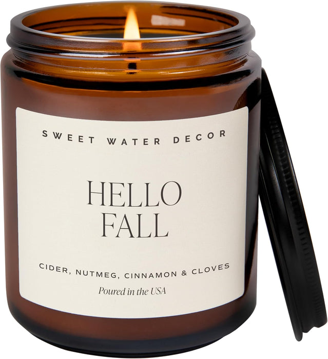 Hello Fall Candle, 9oz Amber Jar, Autumn Scents for Home