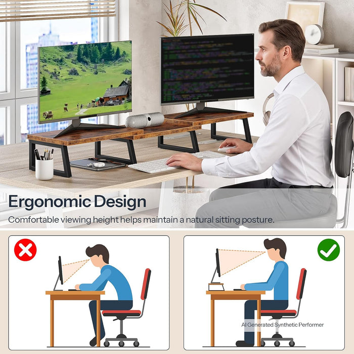 Dual Monitor Stand Riser, Computer Monitor Stand for PC,Rustic Brown