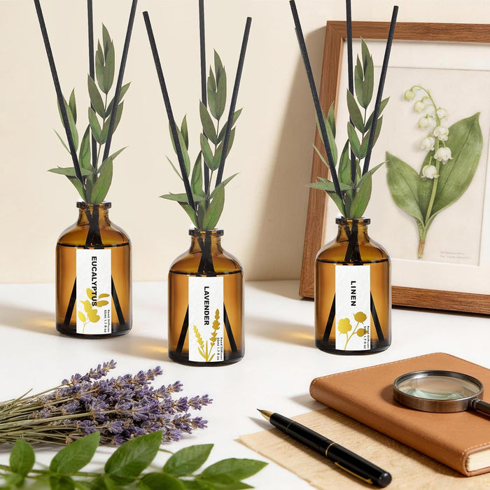 Reed Diffuser Set, Eucalyptus, Linen, Lavender, Oil Diffusers with Sticks
