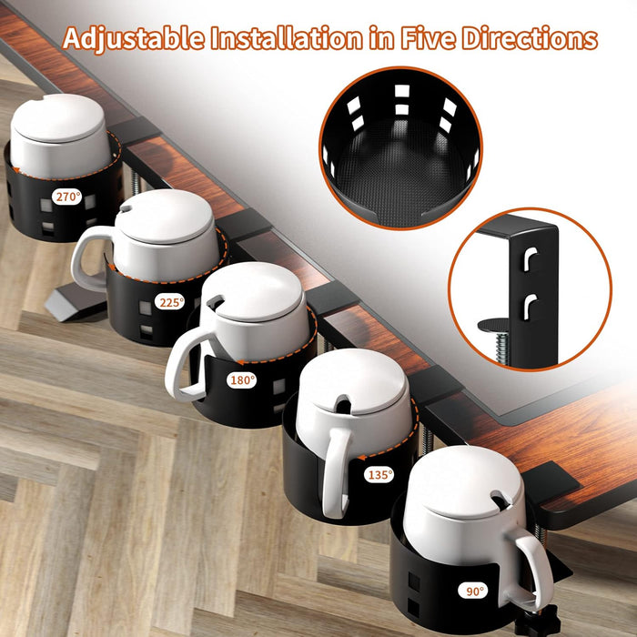 Anti-Spill Large Desk Cup Holder Clamp, Metal Table Cup Holder(Black)
