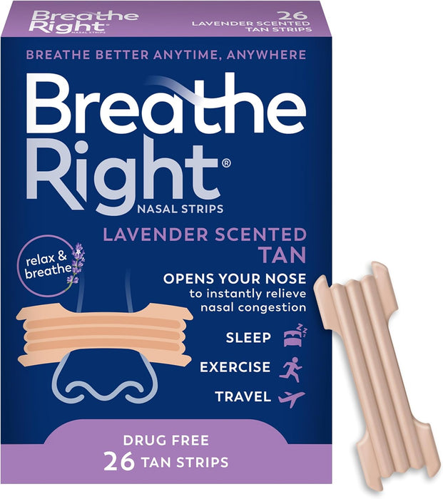 Nasal Strips, Relieves Nasal Congestion, Lavender Scent, Tan