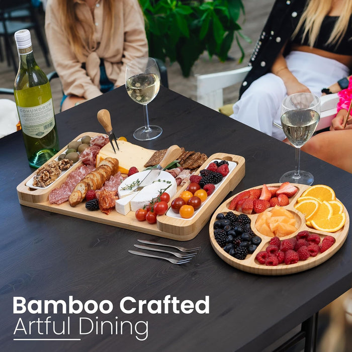 Charcuterie Boards Set, Bamboo Cheese Tray with Serving Accessories