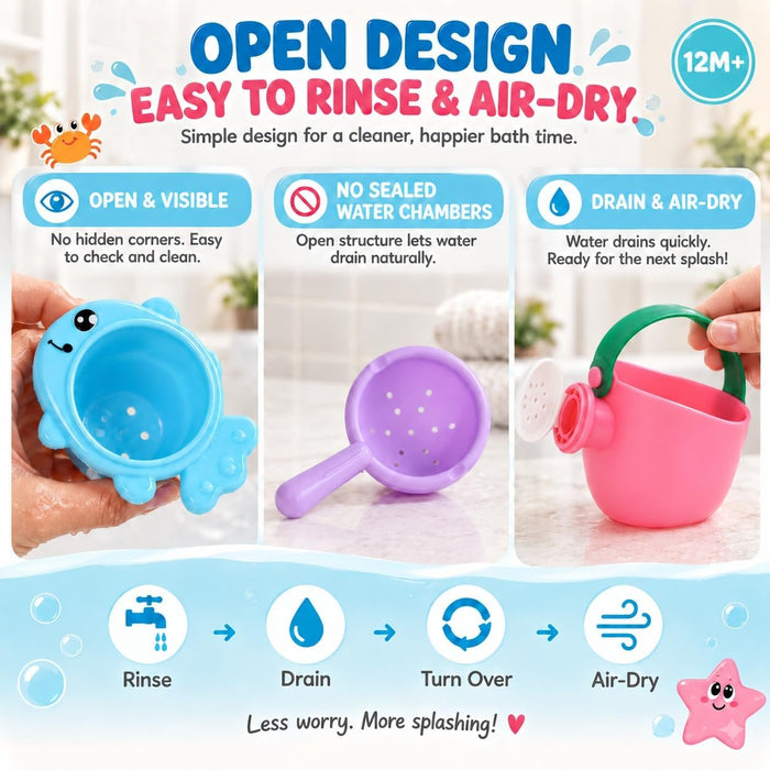 Toddler Bath Toys for Kids Ages 1-3 Stack, Scoop & Pour Set 5PCS