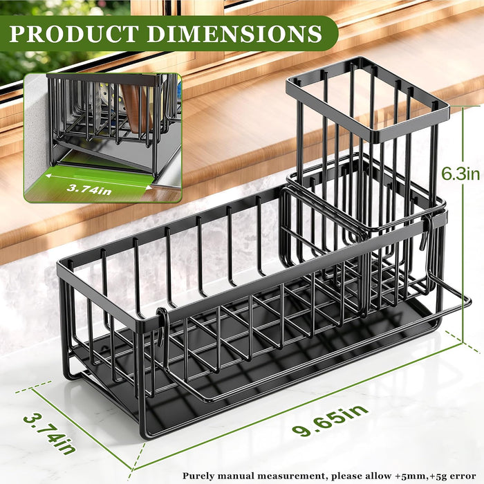 Sponge Holder for Kitchen Sink, Kitchen Sink Caddy, Kitchen Sink Sponge Holder, Dish Sponge Holder, Kitchen Sink Organizer for Sponge, Dish Brush, Scrubber(9.65" x 3.74" x 6.3", Black)