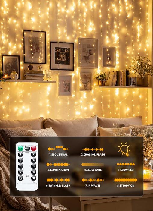 300 LED Fairy Curtain Lights, 9.8ft x 9.8ft Curtain String Lights