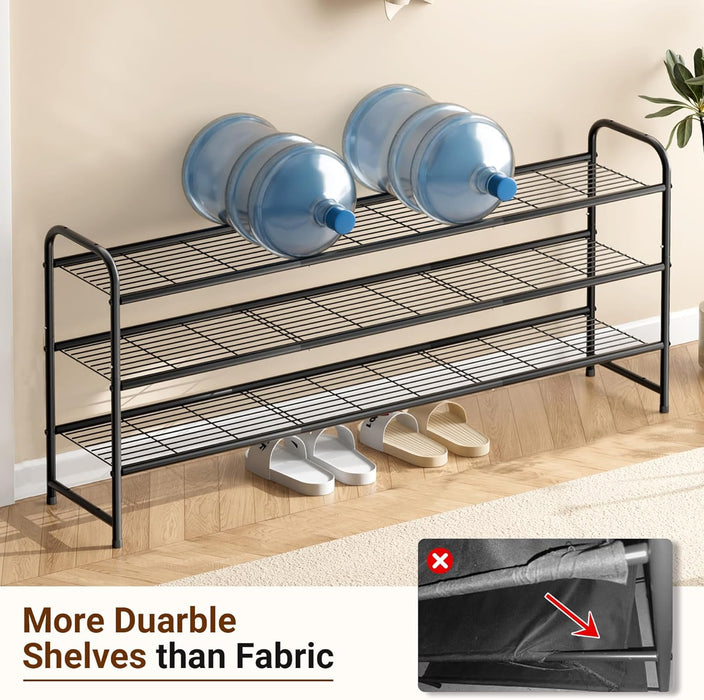 3-Tier Long Shoe Rack for Closet Metal Shoe Organizer for Entryway, Wide Stackable Shoe Storage Shelf with Sturdy Wire G