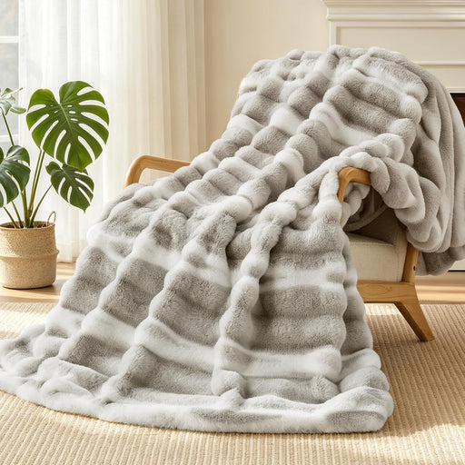 Plush Faux Rabbit Fur Throw Blanket – 850GSM Thick & Warm, Ultra Soft Fluffy Blanket for Couch, Bed, Sofa, Ideal Gift for Women, 50" × 60", Grey