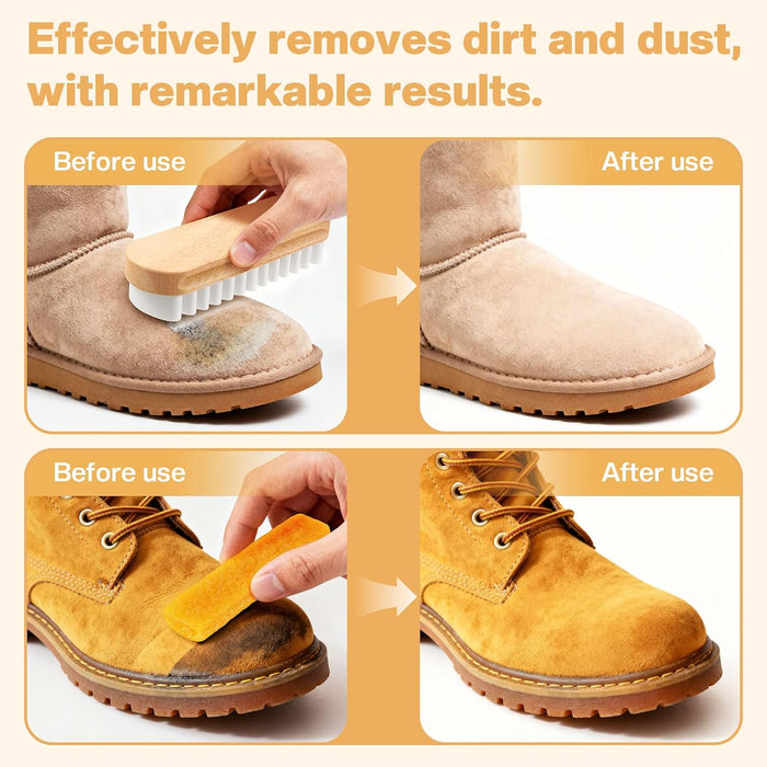 2 Pcs Suede Shoe Brush Nubuck Leather Cleaner Shoes Shine Dauber Crepe Applicators Set with Cleaning Eraser(Brush with Eraser)