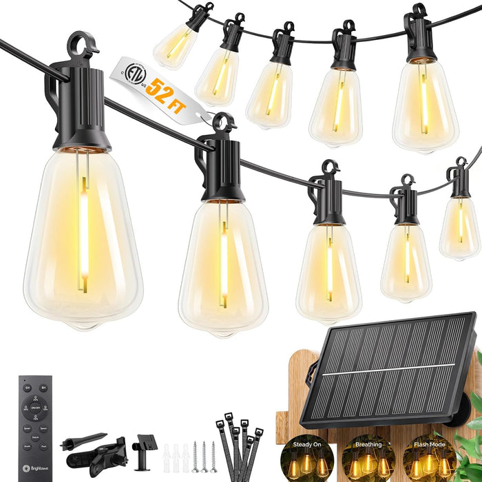 52FT Solar String Lights Outdoor Waterproof, Up to 26Hrs Runtime