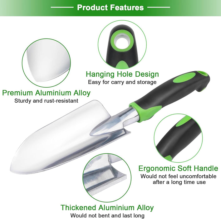 Garden Tools Set, 3 Pack Heavy Duty Gardening Tools Set Include Garden Shovel, Transplant Trowel and Hand Rake with Ergo