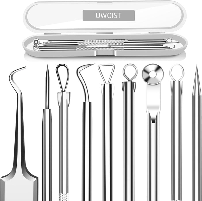 5PCS Blackhead Remover Comedone Extractor, Curved Blackhead Tweezers Kit, Professional Stainless Pimple Acne Blemish Rem