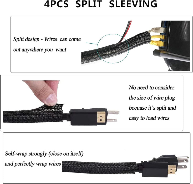 Cord Management Organizer Kit 4 Cable Sleeve split 192PCS Cable Management