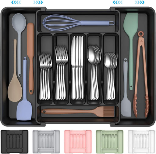 Extra Large Expandable Silverware Organizer, Flatware Tray, Black
