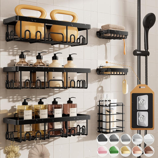 Shower Caddy 6-Pack, Bathroom Organizers and Storage Shelves, Black