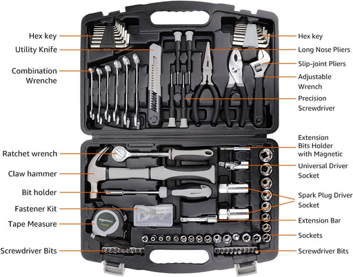 131-Piece General Household Hand Tool Set with Storage Case for Home Repair, Portable