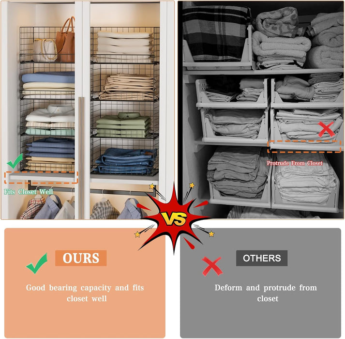 4-Tier Stackable Closet Organizers and Storage Shelves, Foldable Closet Shelf Organizer, Black(Patent Protection)(Patent