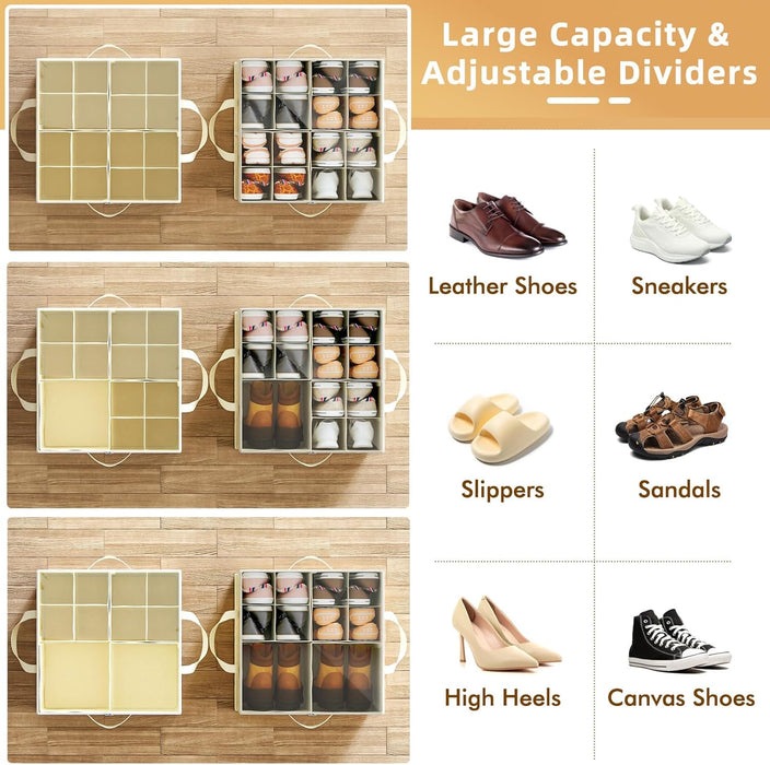 Plus Size 2 Pack Shoe Organizer for Closet, Foldable Shoe Storage Box