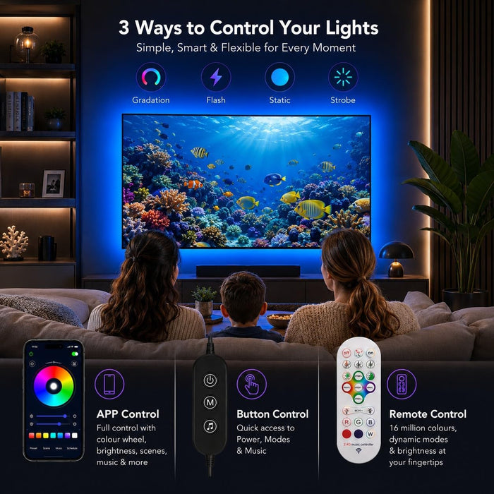 LED Lights for TV, 16.4ft TV LED Backlight for 45-75 Inch TVs, Strip Lights with Music Sync, Bluetooth APP and Remote Co