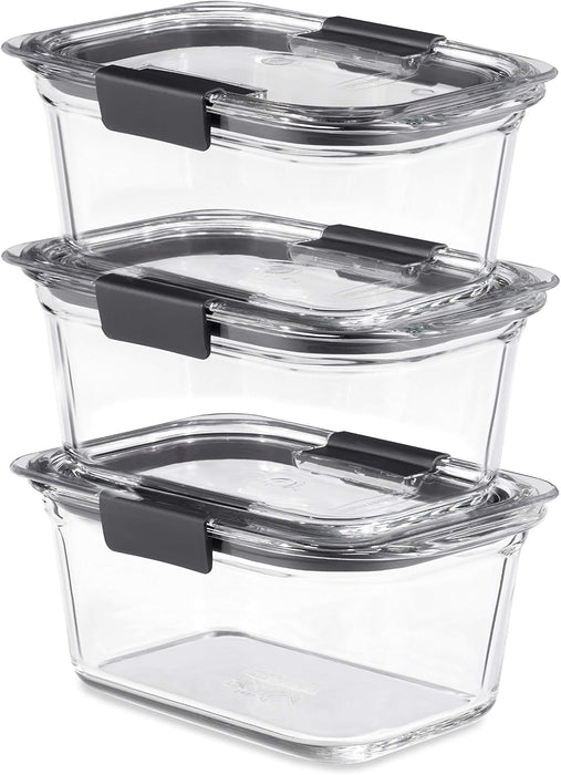 Brilliance Glass Storage 4.7-Cup Food Containers with Lids Set of 3 Clear