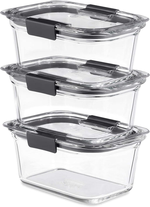 Brilliance Glass Storage 4.7-Cup Food Containers with Lids Set of 3 Clear