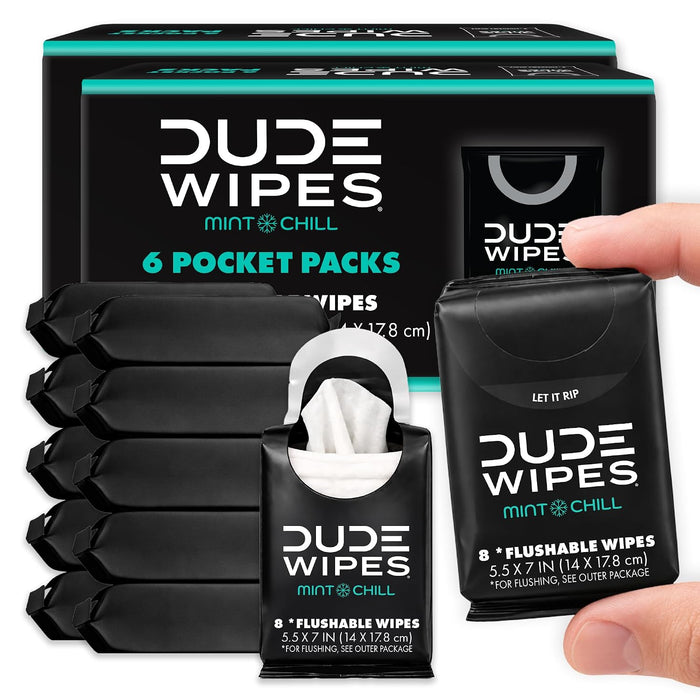 Mint Chill Pocket Packs, Adult Flushable Travel Wipes, 96 Count