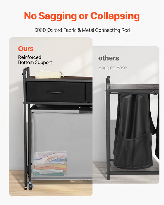 Three-Section Rolling Laundry Sorter with Drawers