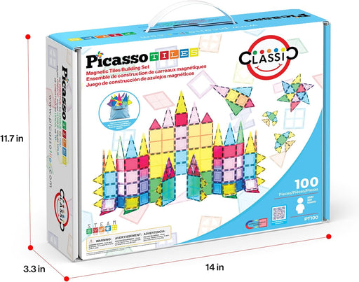100 Piece Magnetic Tiles, Clear 3D Building Blocks for Kids 3+