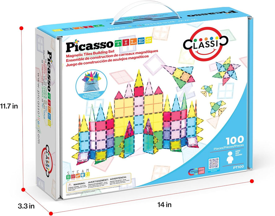 100 Piece Magnetic Tiles, Clear 3D Building Blocks for Kids 3+