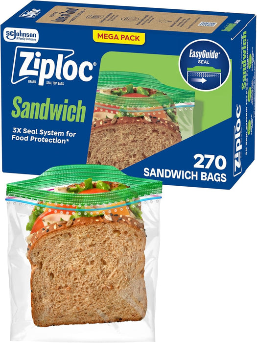 Sandwich & Snack Bags, Food Storage, Easy Open & Close, 270 Count
