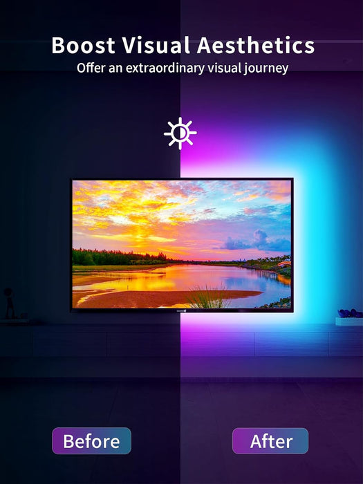 LED Lights for TV, 23ft Backlights for 75-100in TV, RGB Backlight with Music Sync Bluetooth APP and Remote Control, USB Powered LED Strip for Bedroom Home Decor