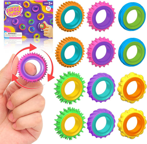 Fidget Toys Sensory Rings for Kids: 12 Pack Finger Spinner Rings - Texture Stress Toys for Kids Autism Calming - Fun Fid