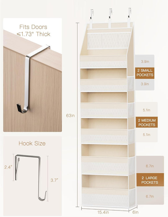 Over the Door Organizer, 6-Shelf Closet Hanging Storage with 13 Mesh Pockets, 55lbs Capacity Behind the Door Storage for