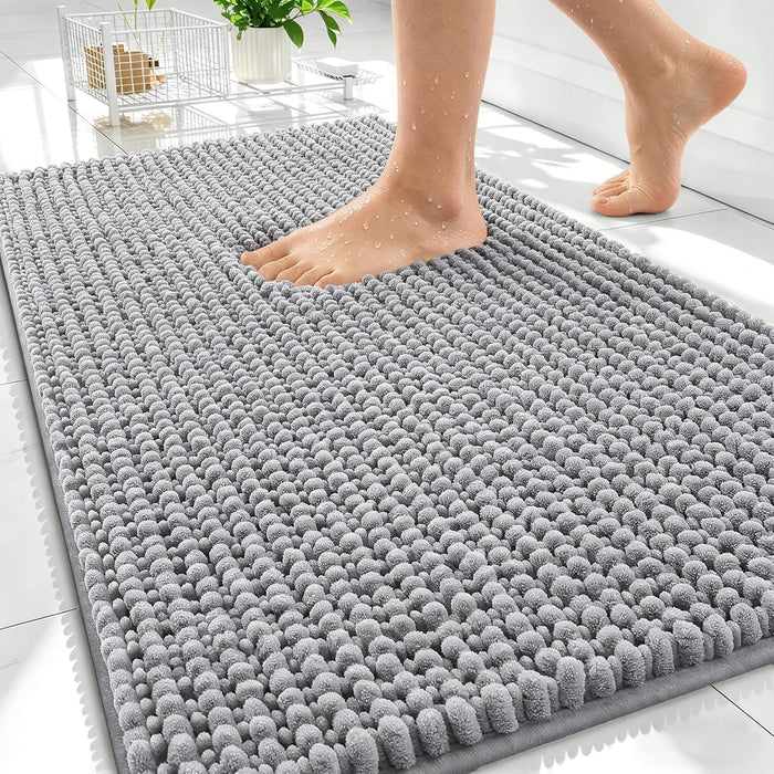 Thick Chenille Bathroom Rugs 30x20, Soft Absorbent Bath Mat, Grey