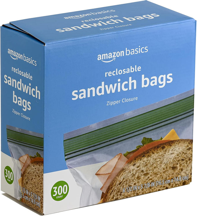 Resealable Double Zipper Sandwich Storage Bags for Food Storage, 300 Count (Previously Solimo)