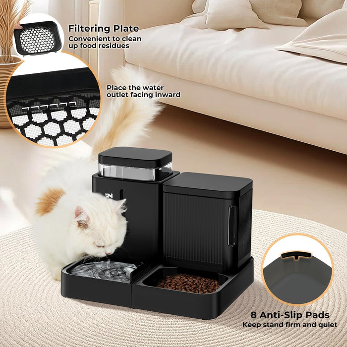 Automatic Cat Feeder, Gravity Cat Food Dispenser, 0.8Gal x 2, Black
